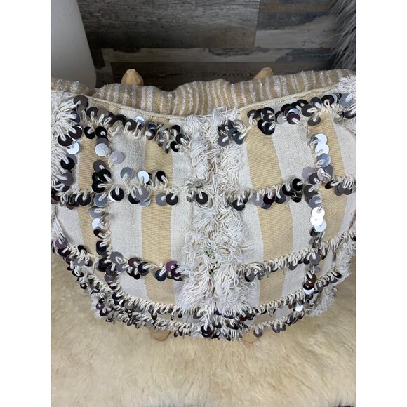 Vintage Moroccan Wedding Blanket Pillow, Sequined Handira Cushion 03YS00937 - Picture 4 of 10